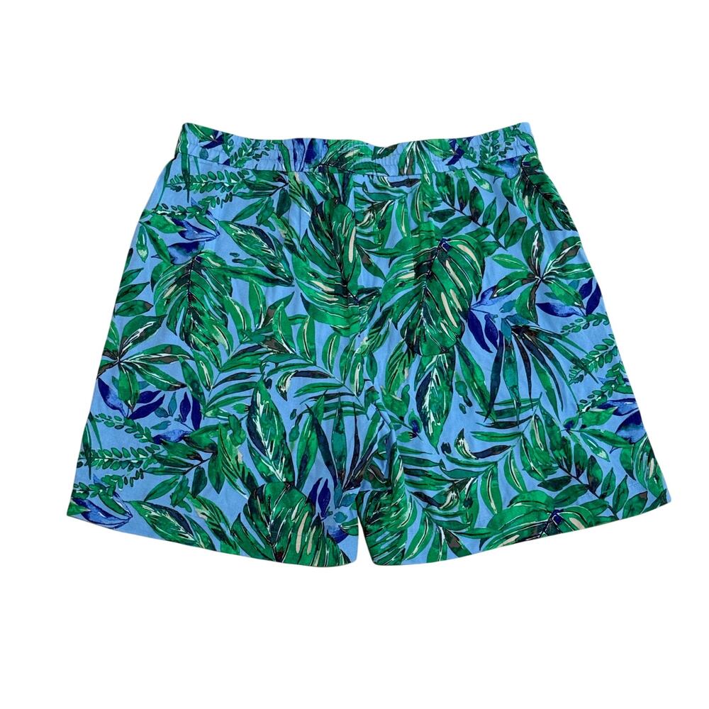 J. Jill Pull-On Shorts Small Blue Green Tropical Leaf Print Pockets Rayon Tassel - Picture 7 of 10